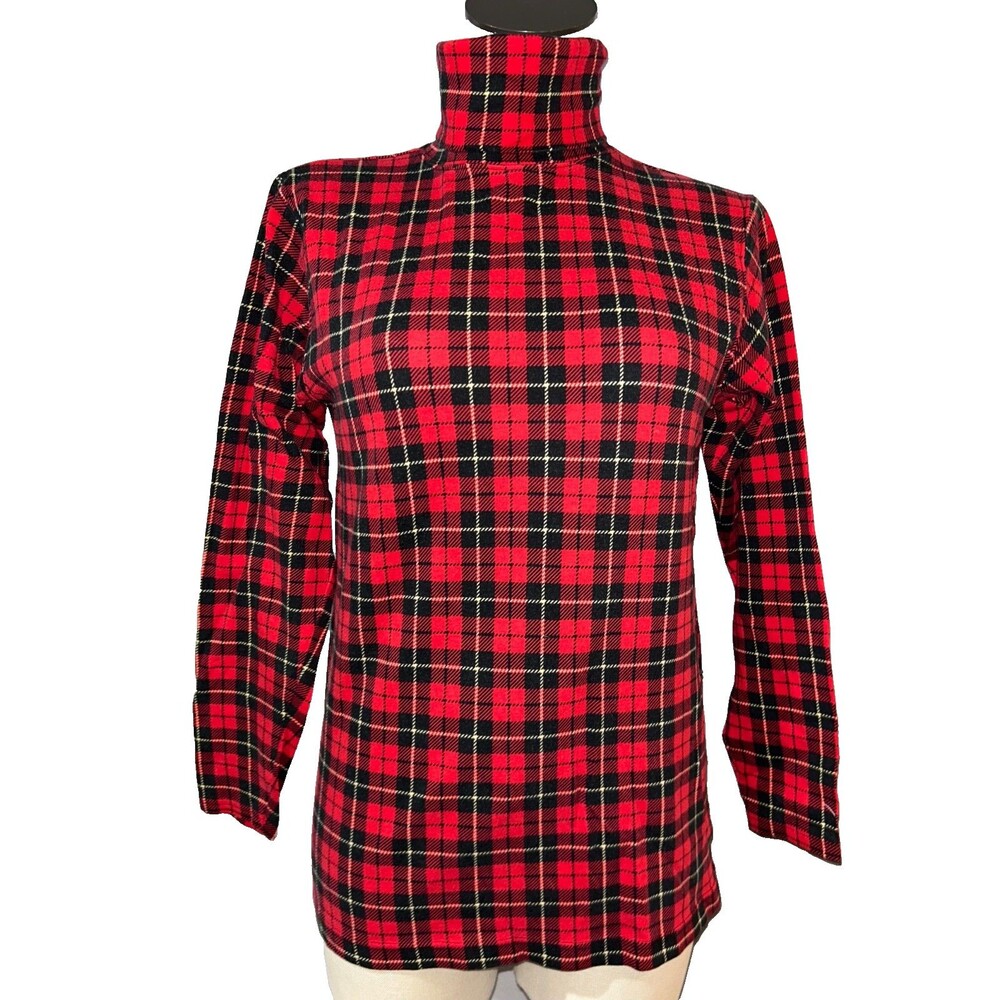 Eagles Eye Vintage Women's Plaid Knit Turtleneck size S Christmas Holidays